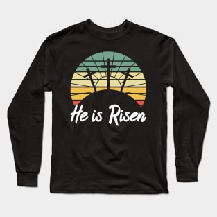 Retro He Is Risen Christian Jesus Christ Religious Easter Long Sleeve T-Shirt